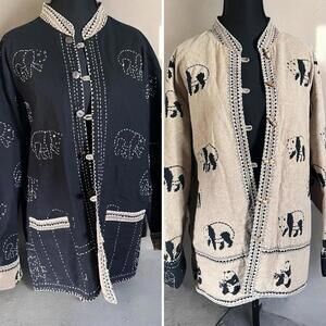 Vintage Reversible Panda Print Jacket Ethnic Boho Indie Quilted Coat